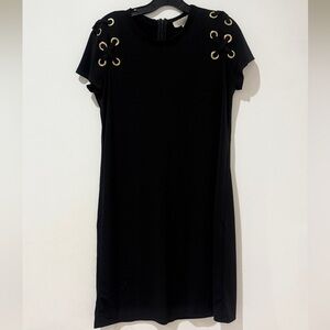 Michael Kors Black Mini Dress with Gold Eyelets